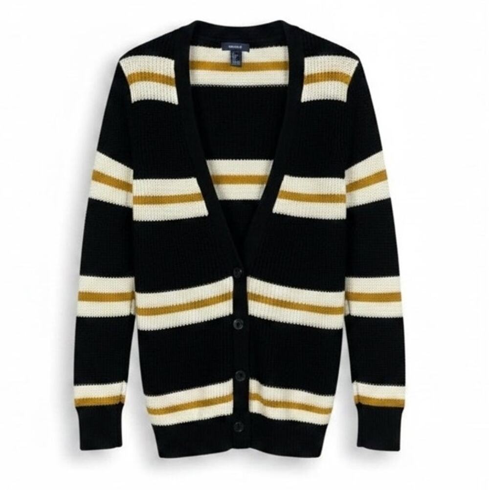 FOREVER 21 Women's STRIPED BUTTON FRONT CARDIGAN Black Yellow Size SMALL